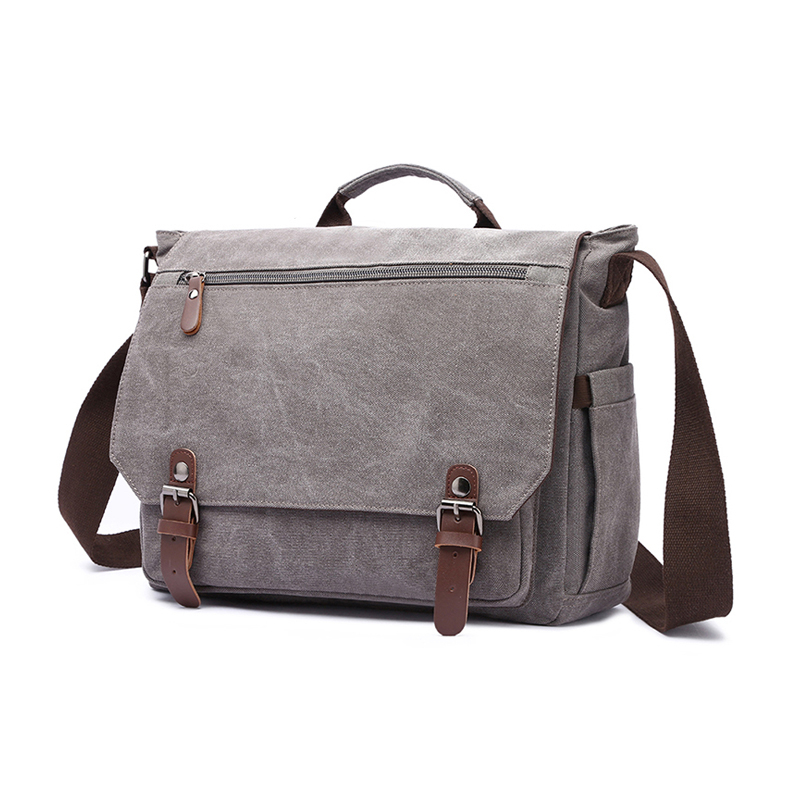 Young man grey Canvas crossbody bag for laptop