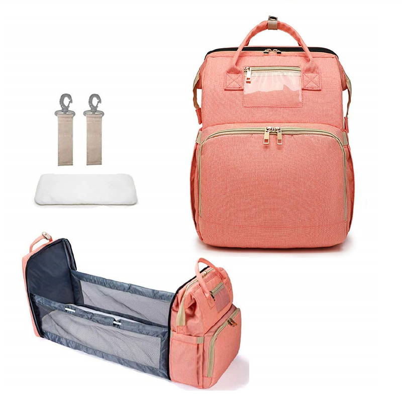 Foldable pink bed backpack diaper bag for dad