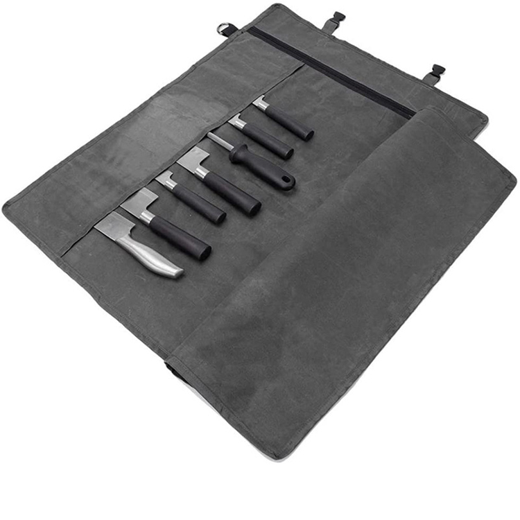 Durable Waxed Canvas Roll Chef Knife Storage Bag