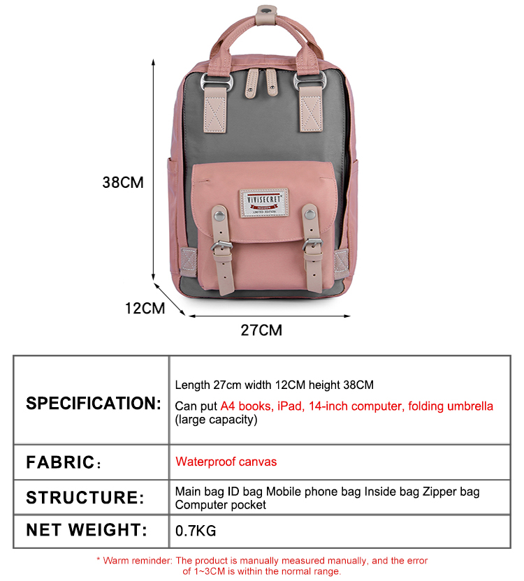 Female travel school rucksack waterproof backpack custom bag