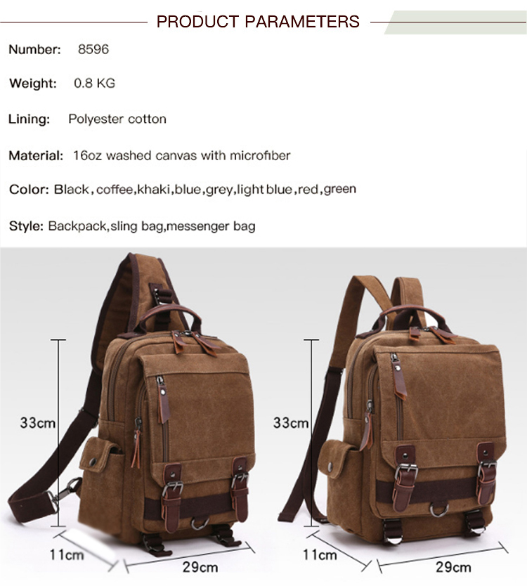 Unisex backpack sling shoulder chest canvas bag for boy