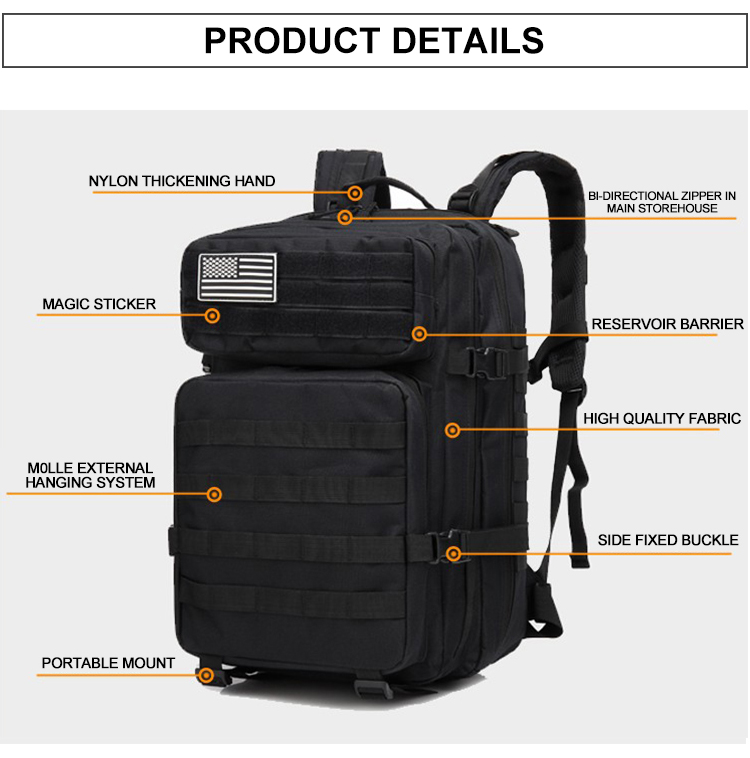  Tactical military 45L travel durable backpack camouflage bag 