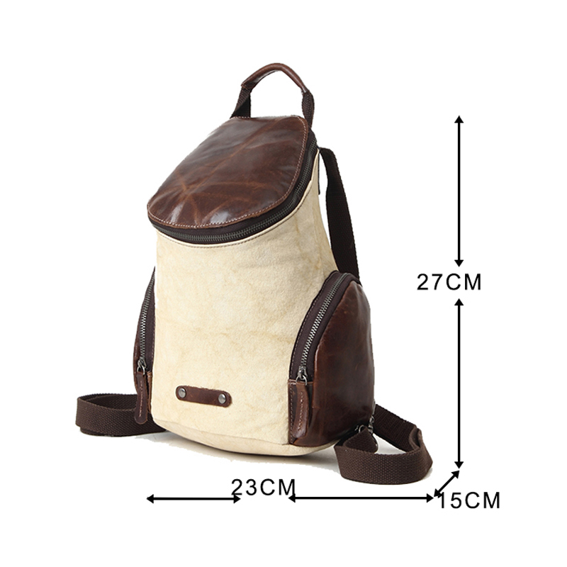 Unisex leather retro school travel backpack canvas bag 