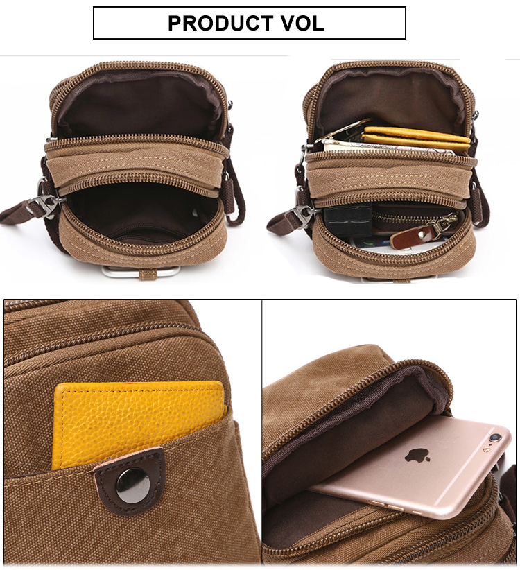 Mini Crossbody Messenger Canvas Bag with Zipper