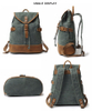 Unisex vintage leather waxed canvas bag drawstring backpack 