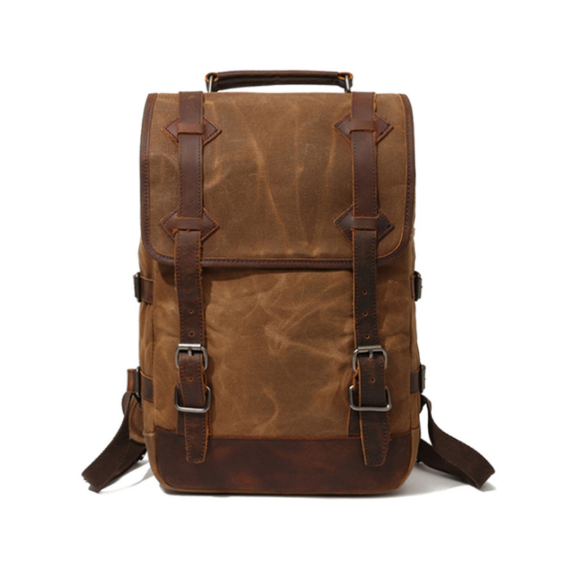 waxed canvas bagpack leather outdoor laptop men backpack