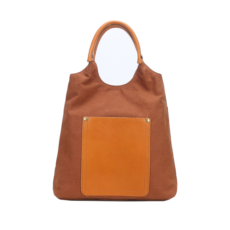 Unisex tote shoulder handbag canvas bag with leather