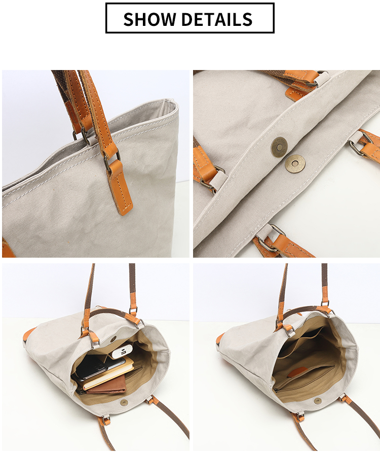 Canvas Leather Tote Handbags Casual Shoulder Work Bag