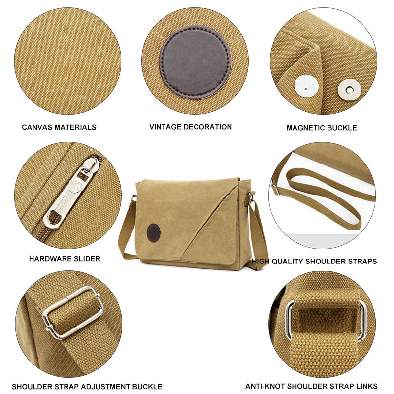  Simple cotton canvas multi-color shoulder crossbody messenger bag