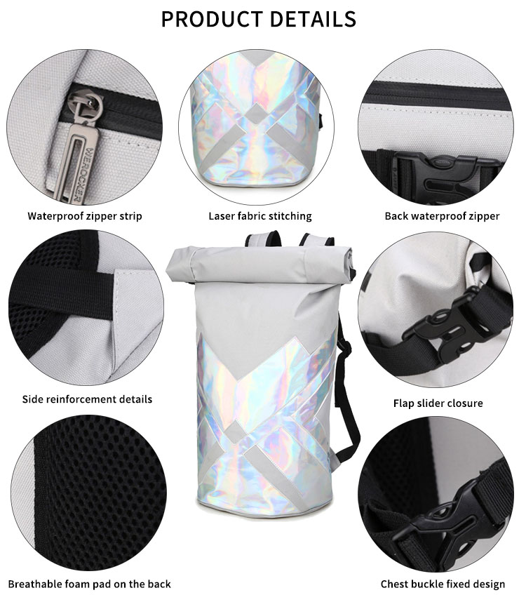 Waterproof Cycling Roll Top Sport Silver Backpack Bag