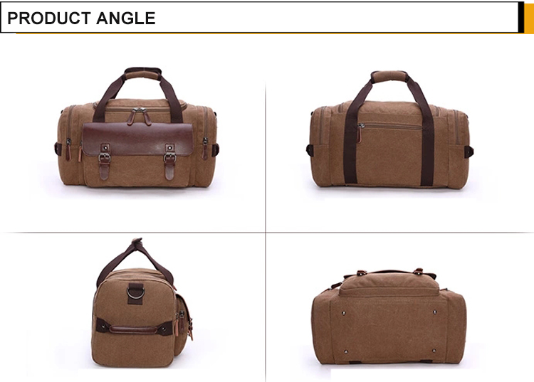 Large travel duffel canvas bag with leather handles