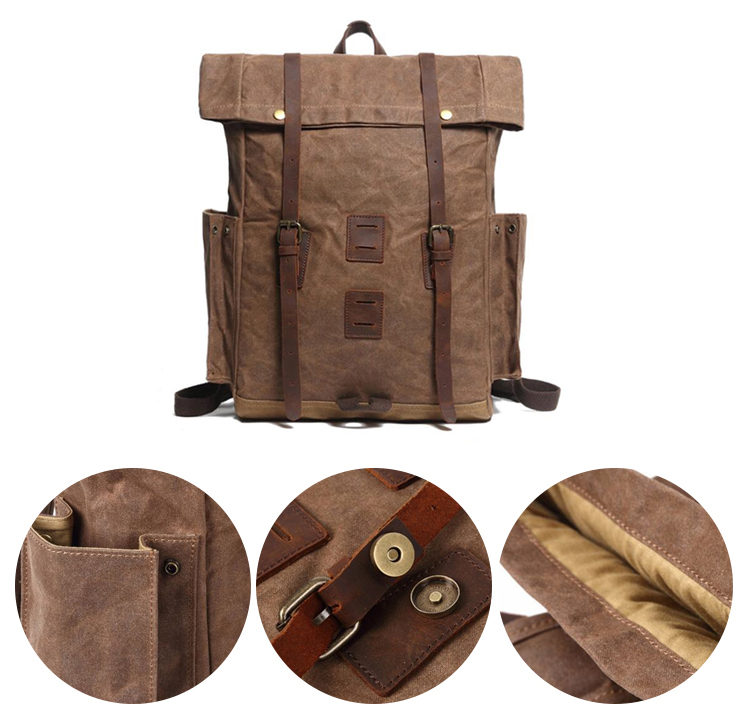 wax canvas mochila retro male school backpack bag 