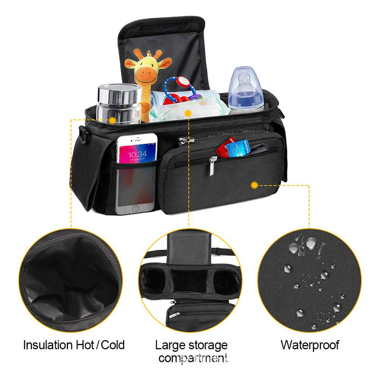 Custom leak-proof insulated baby stroller organizer storage bag 