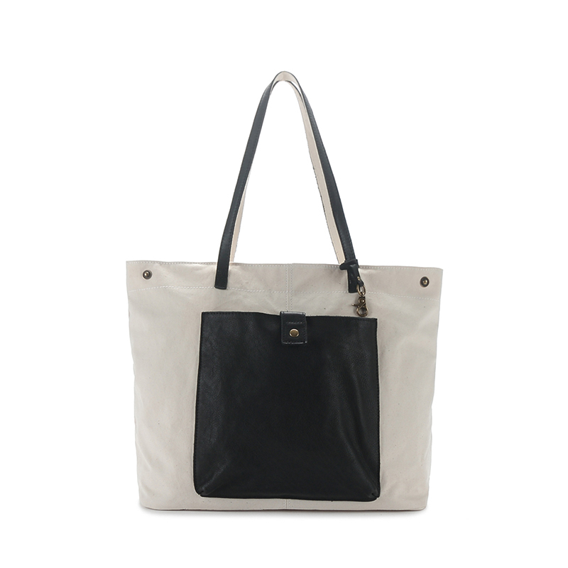 Leather fashion tote computer shoulder hand canvas bag