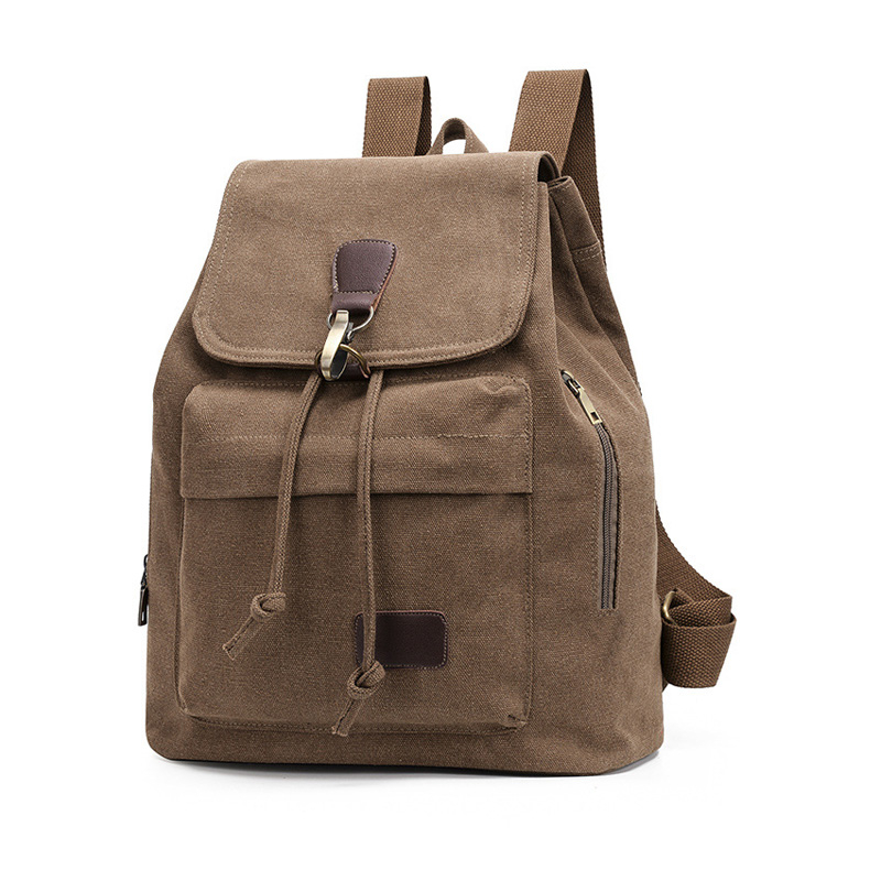 Canvas drawstring vintage backpack school travel rucksack bag 