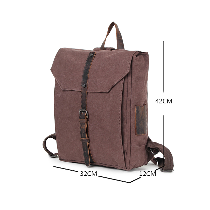 Custom plain mens canvas genuine leather backpack bag 