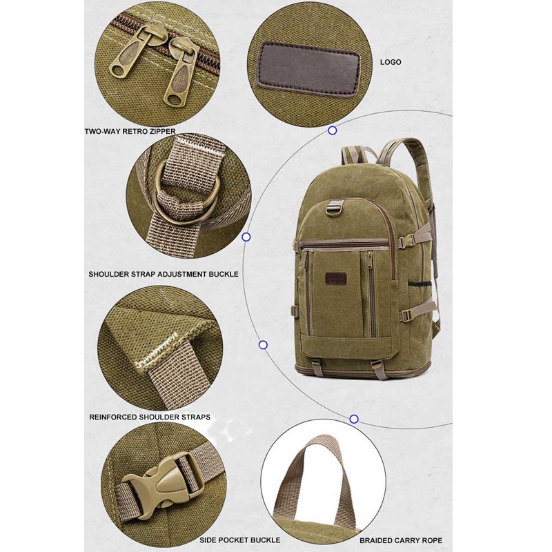 Hiking durable camping men large canvas backpack bag 