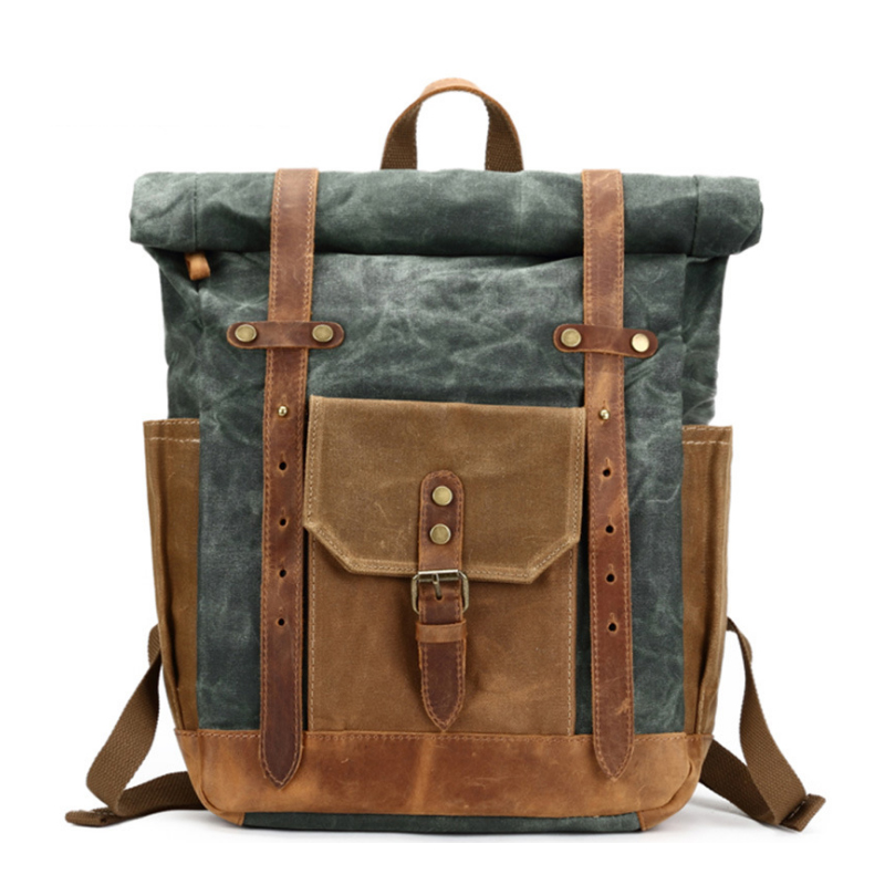 Retro waxed waterproof canvas leather travel backpack bag 