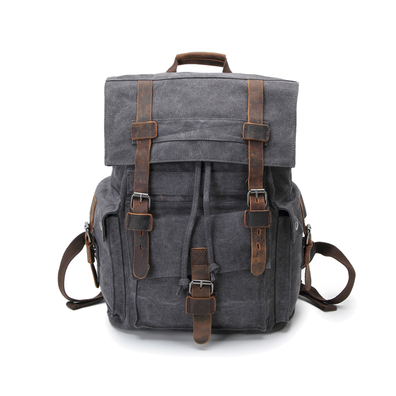 mini grey Canvas Backpack with zip