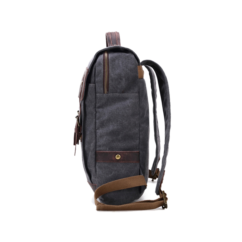 Laptop Genuine Leather Backpack Canvas Bag with Pockets