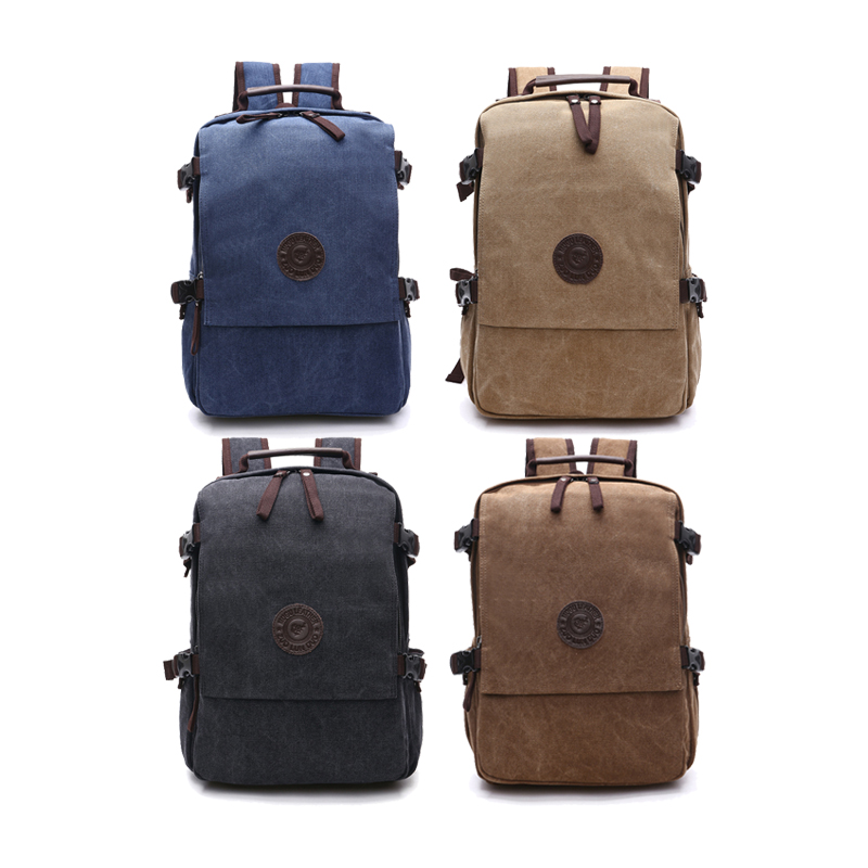 male Coffee Canvas Backpack with zip