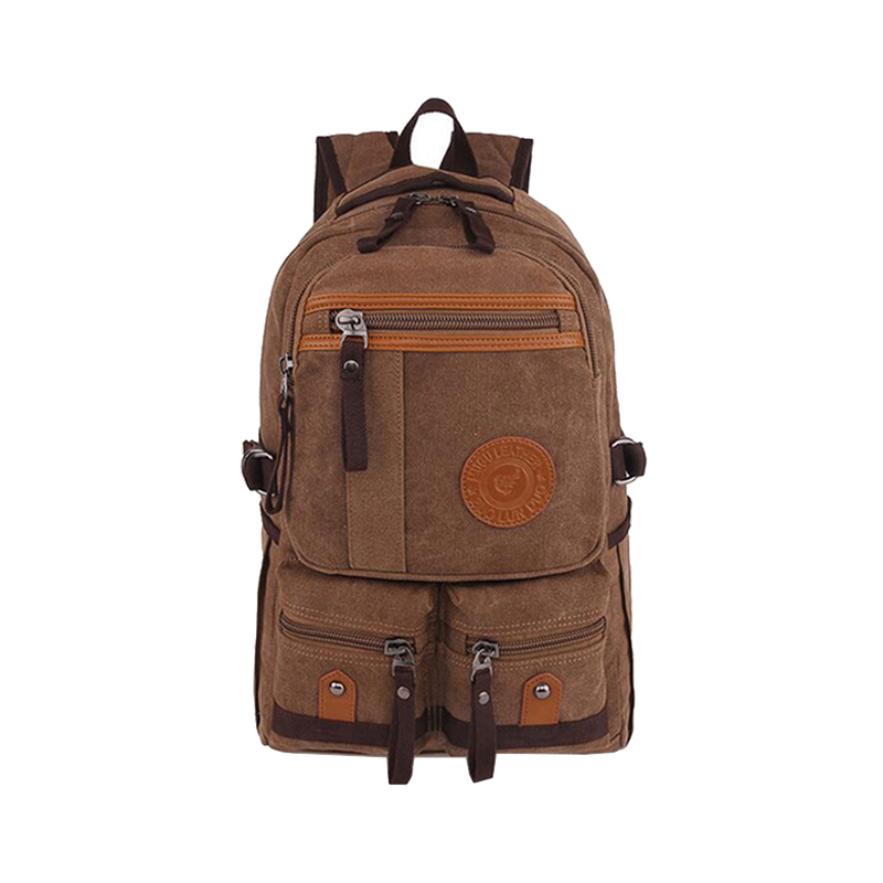 durable Coffee Canvas Backpack with zipper