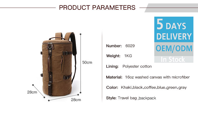 Custom Cylinder Leather Backpack Canvas Bag For Men