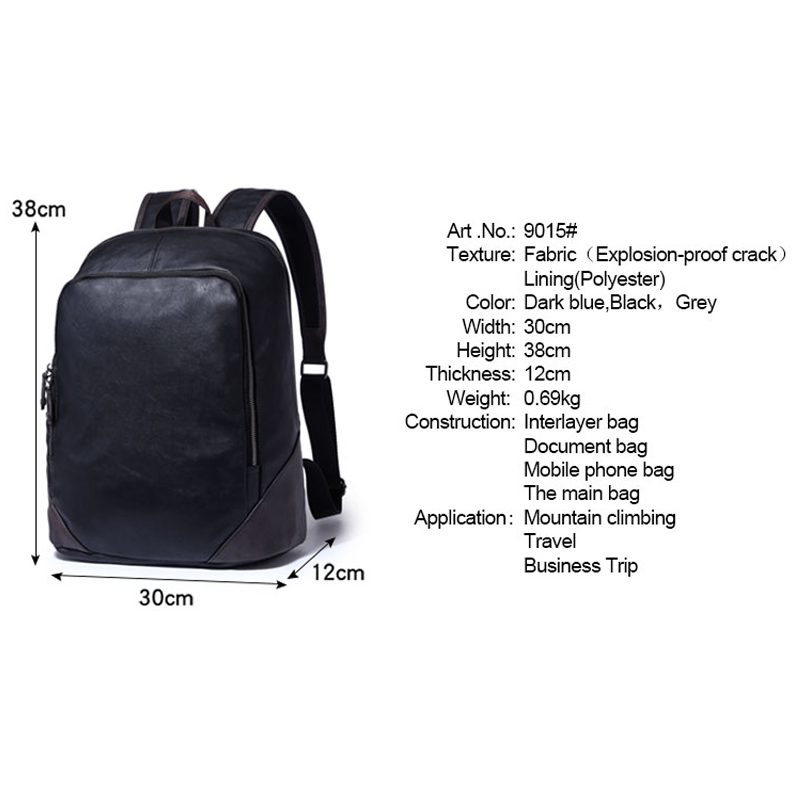 Waterproof laptop student pu leather backpack custom bag