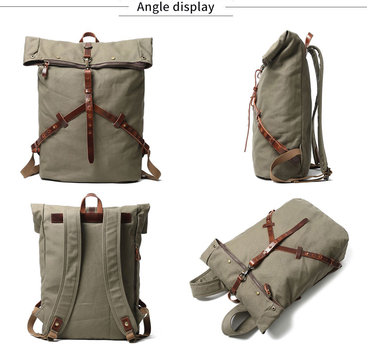 canvas leather back pack vintage backpack laptop rucksack