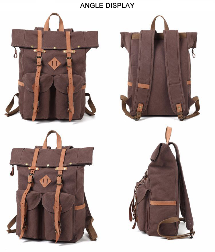 Manufacturer cotton leisure bagpack canvas leather backpack bag 