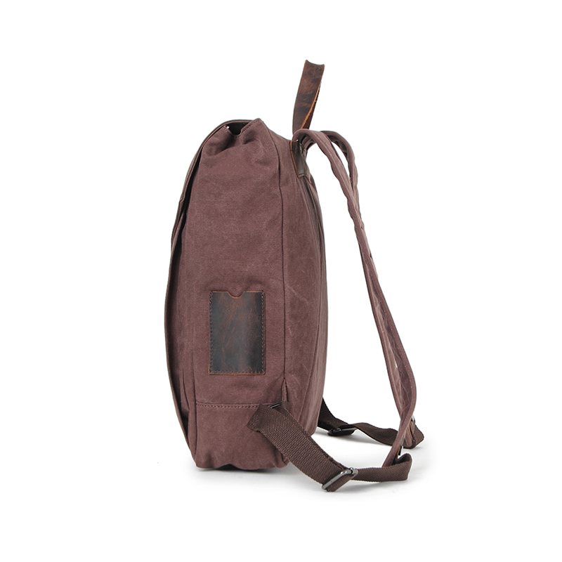 Custom plain mens canvas genuine leather backpack bag 