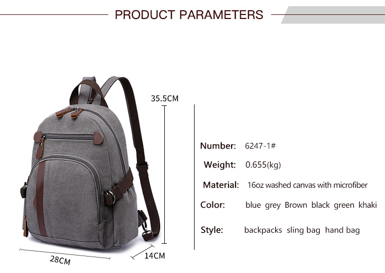 good quality grey Canvas Backpack with pockets