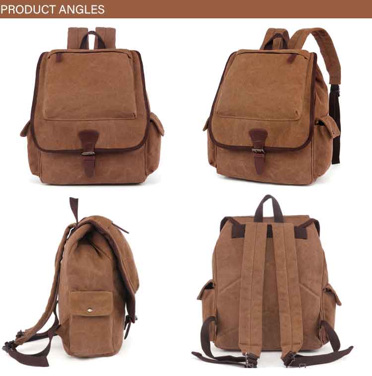 mini Khaki Canvas Backpack with zipper