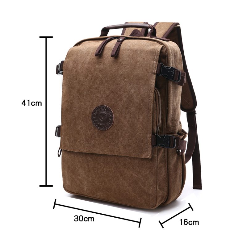 male Coffee Canvas Backpack with zip