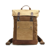 Recycled vintage leather backpack canvas bag with genuine