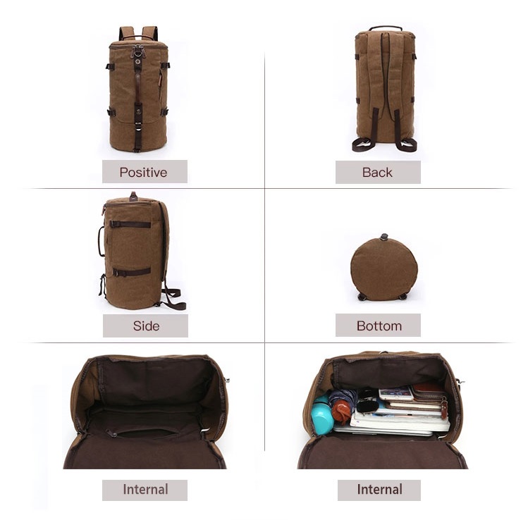 Custom Cylinder Leather Backpack Canvas Bag For Men