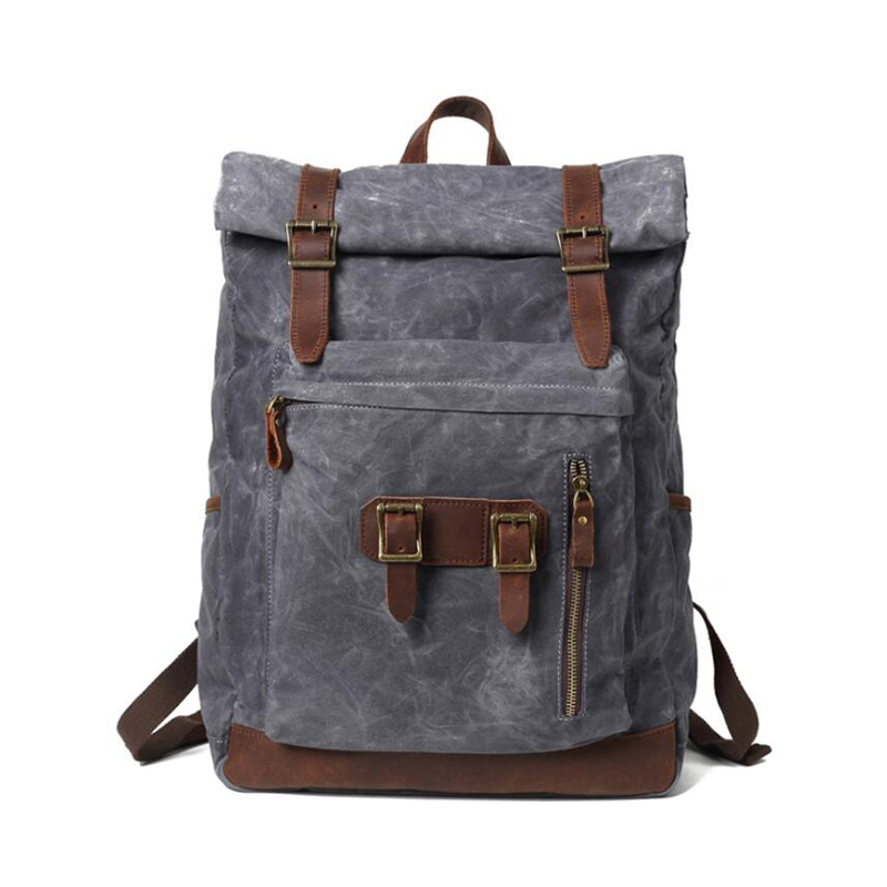 Large capacity durable waxed coated canvas backpack bag 