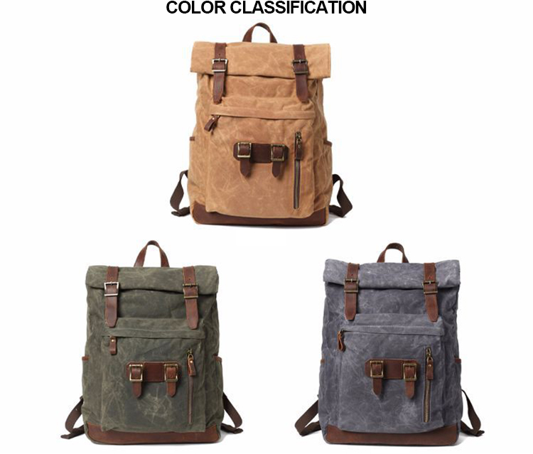 Large capacity durable waxed coated canvas backpack bag 