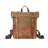 waxed canvas genuine leather vintage school student backpack