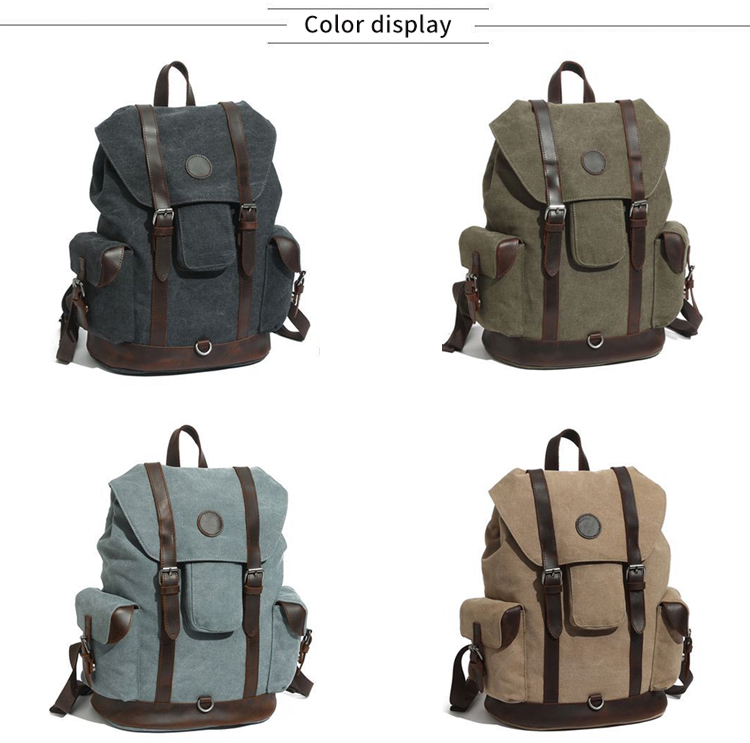 mens canvas leather rucksack travel backpacks vintage bookbag