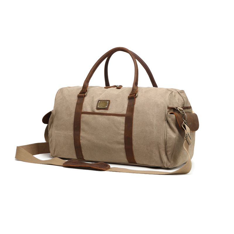 Retro leather handbags weekend travel duffel canvas bag