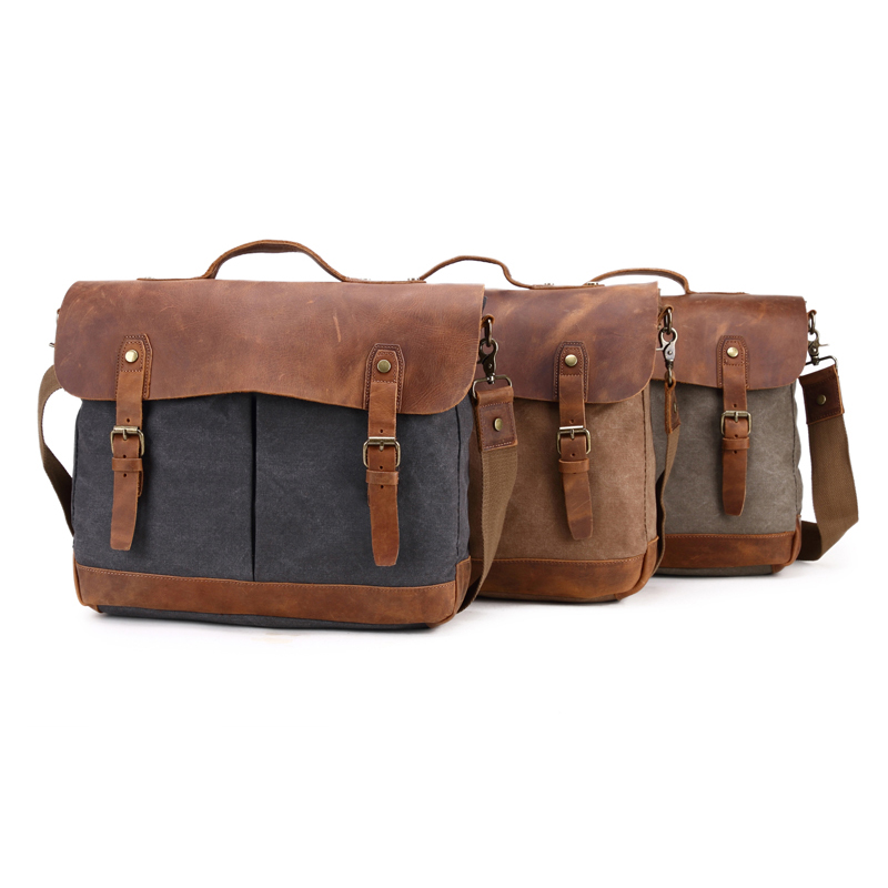 canvas crossbody tote multi-function mens leather messenger bag