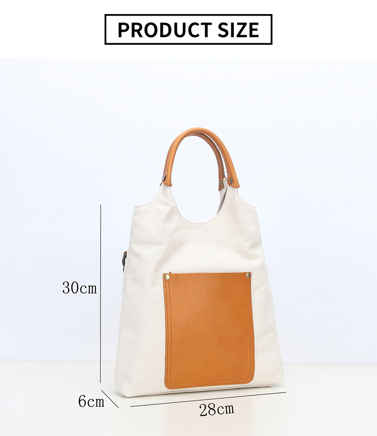 Unisex tote shoulder handbag canvas bag with leather