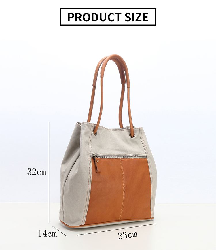Cotton Shoulder Tote Canvas Bag With Vegetable Tanned
