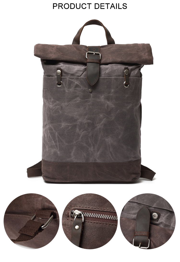 Custom vintage canvas waxed leather backpack bag for men