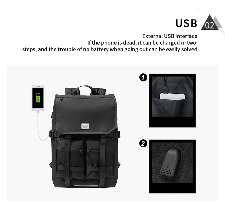 Roll Cover Male Mountaineering Outdoor Travel USB Backpack 