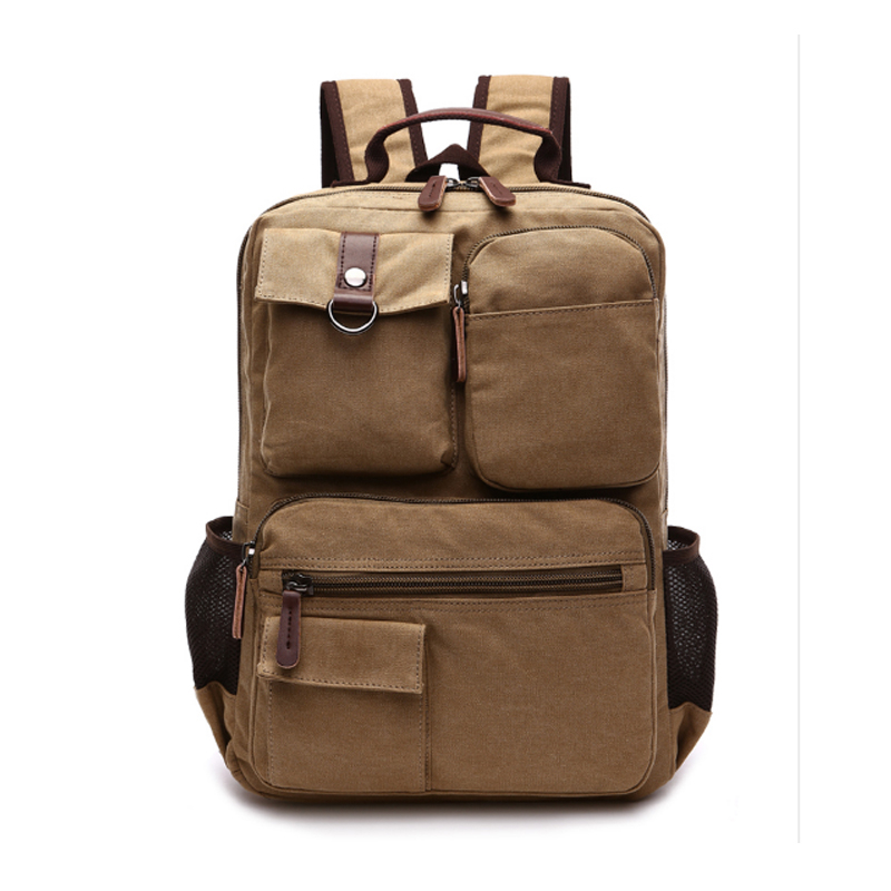 good quality Khaki Canvas Backpack with pockets