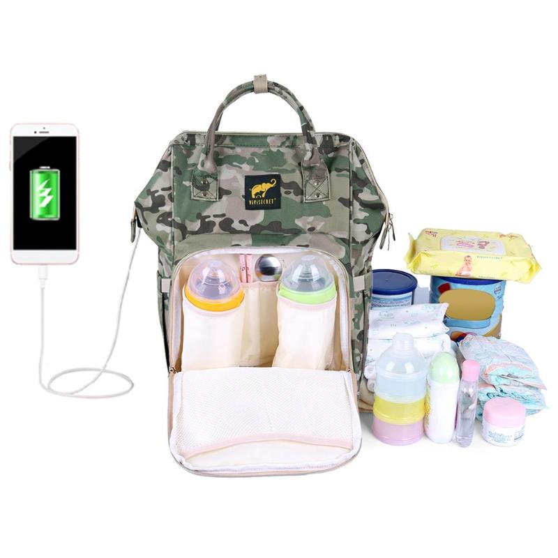 USB Charging Camo Green Diaper Bag for Dad