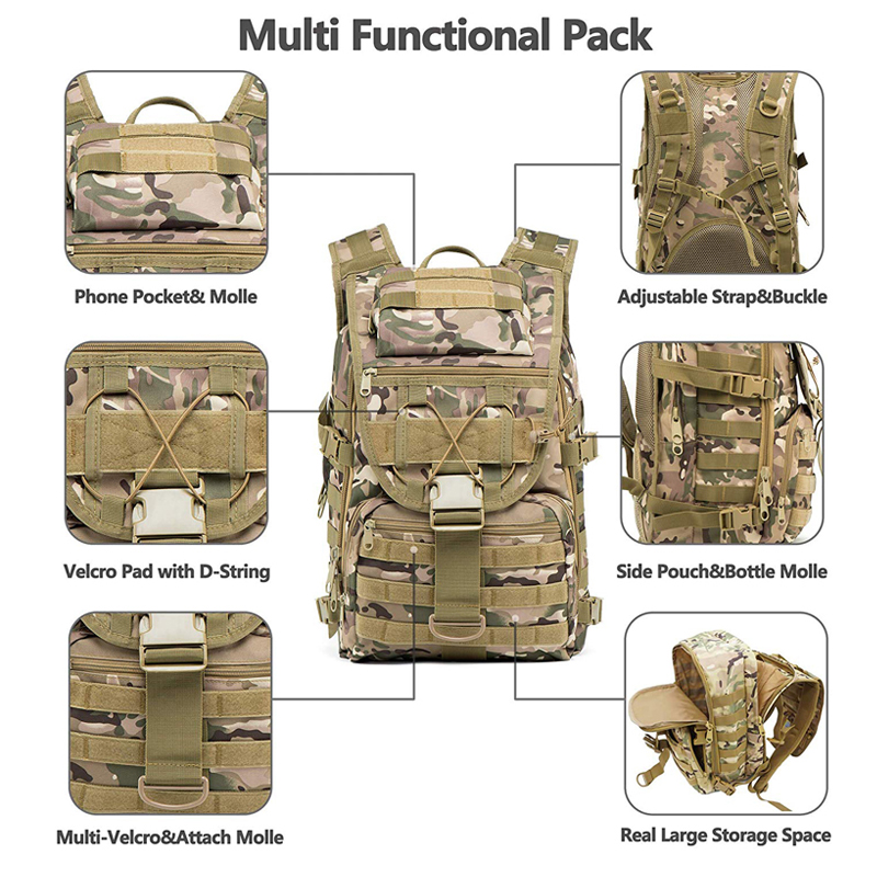 Supplier military mountaineering hiking waterproof backpack camouflage bag 