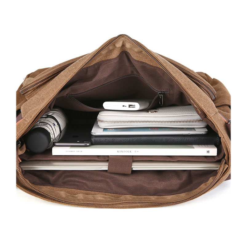 Big laptop crossbody messenger canvas bag with pockets